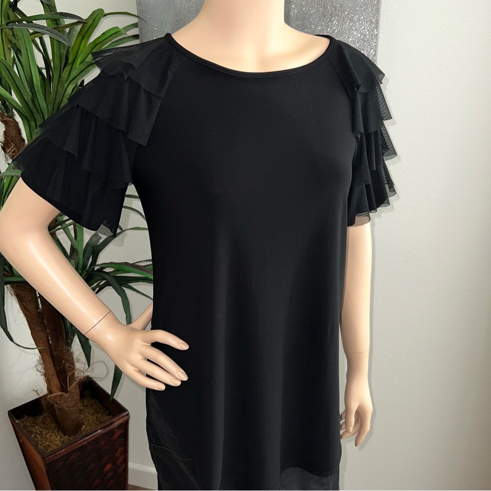 NEW Joseph Ribkoff Black Short Ruffle Sleeve Party Top